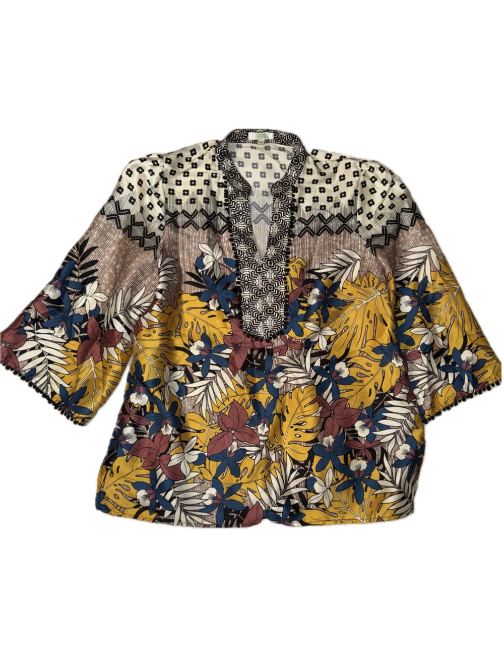 Jade by Melody Tam Mustard Multi Floral Split-Neck Tunic